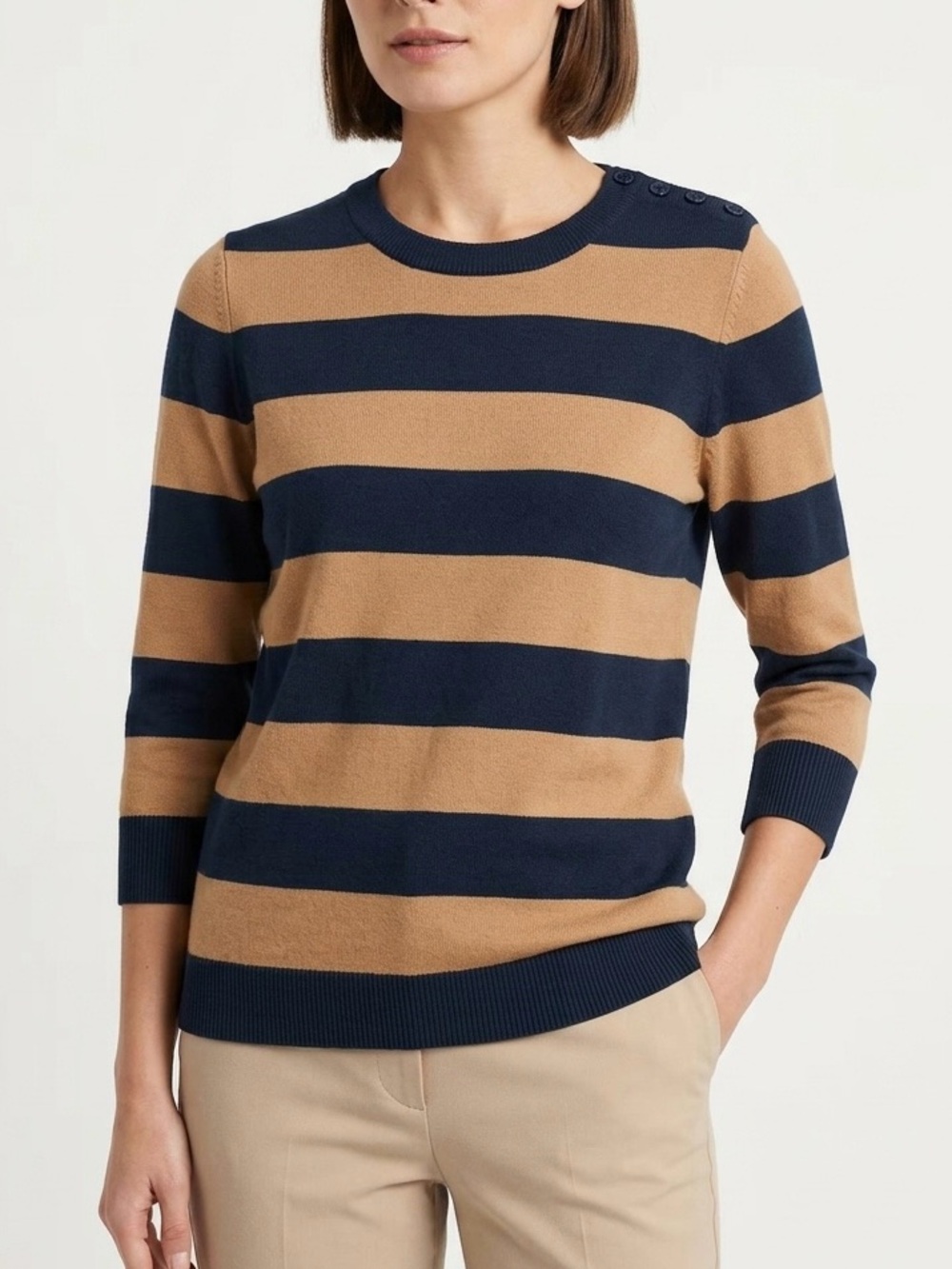 ModCloth Charter School Striped Pullover Sweater Blue Tan Sporty Academia S